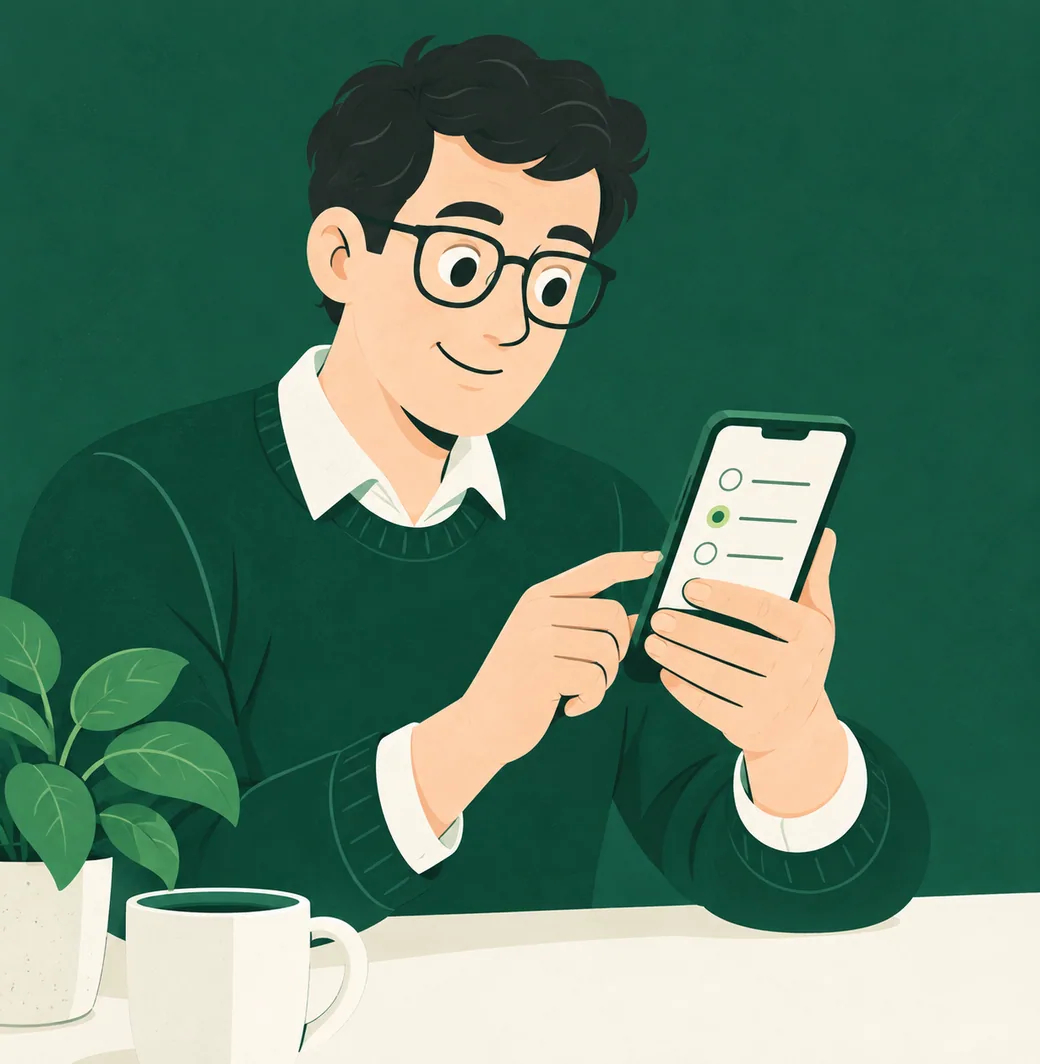 A man looking at a short insurance questionnaire on his phone